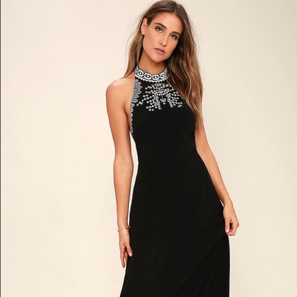 Lulus Mark My Words Black Embroidered Maxi Dress